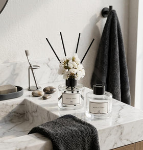 WEALD TRIBE diffuser set on a shelf showcases elegant decor and fragrance.