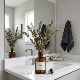 WEALD TRIBE shelf decor and fragrance create a tranquil vibe.