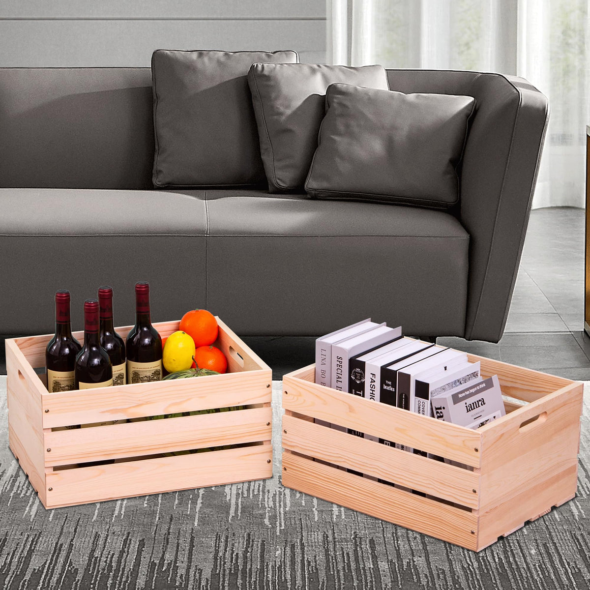 WEASATRY pine crate filled with clothes and books for home storage and decor