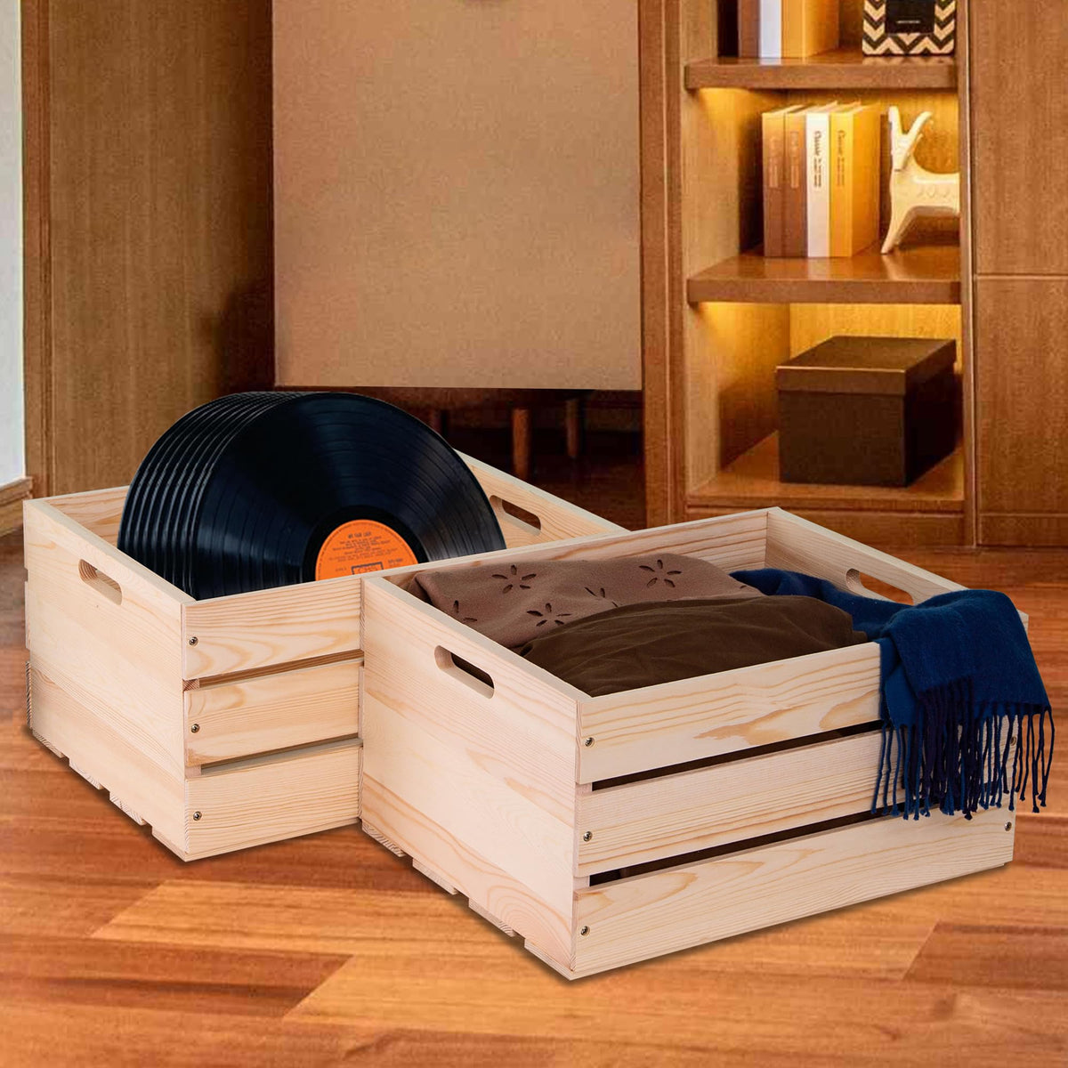 WEASATRY pine crate side view highlights depth and capacity for organization