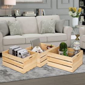 WEASATRY pine crate with vinyl records neatly organized for easy access