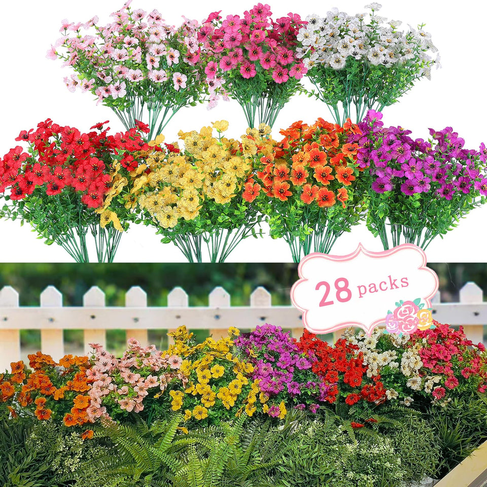 WEAUSUP dark red artificial flowers bundle for durable outdoor decor.