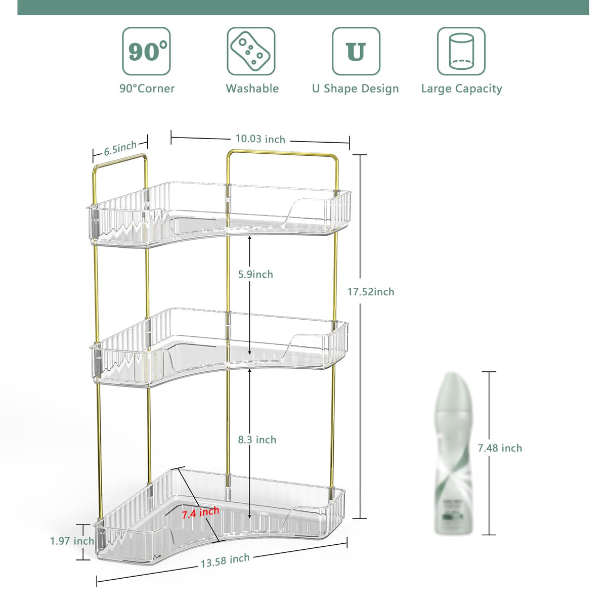 Webetop 3-tier corner shelf offers clear visibility for quick item checks.