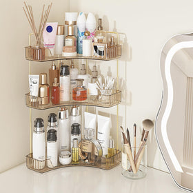 Webetop amber 3-tier corner organizer top view improves counter clarity