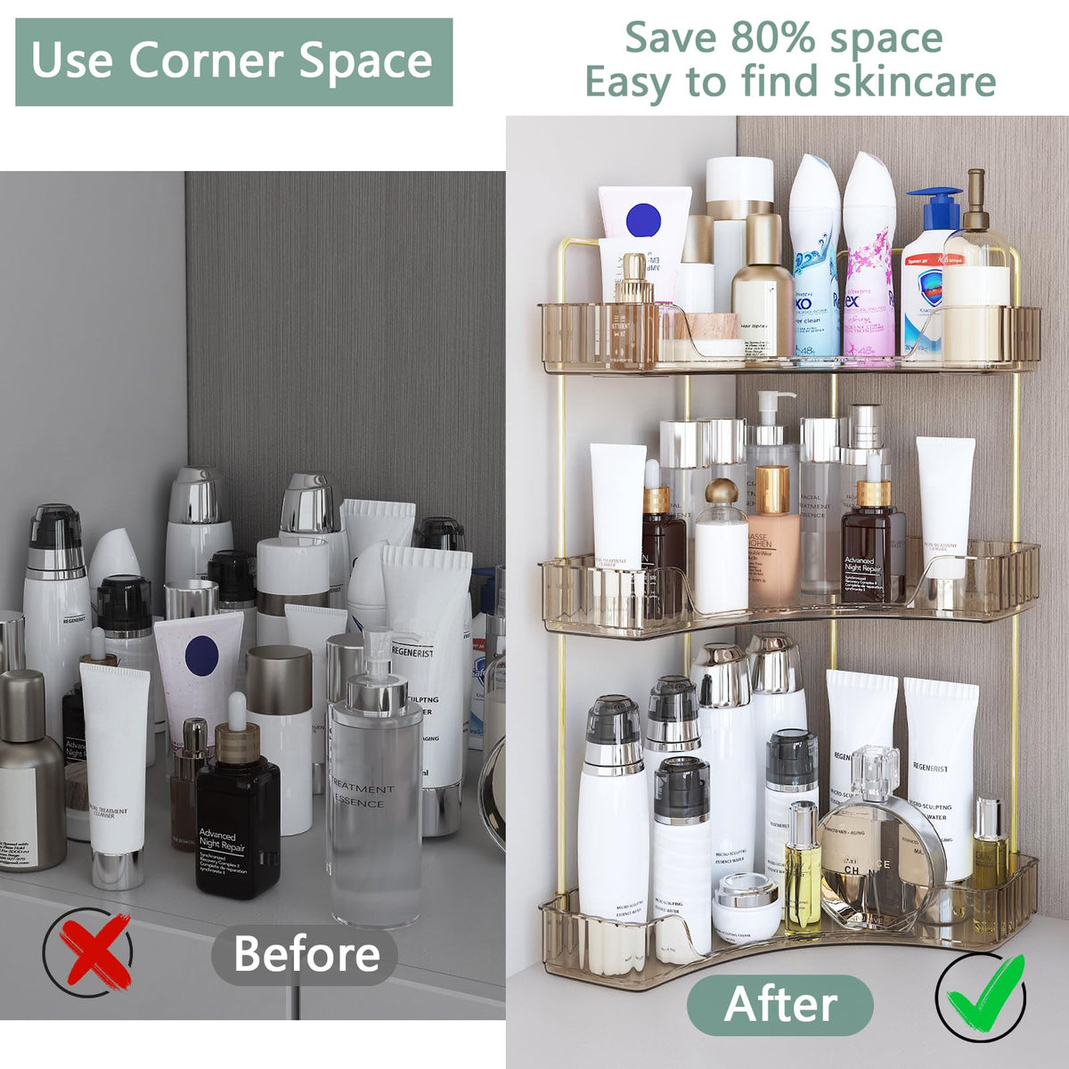 Transparent shelves let items be seen at a glance