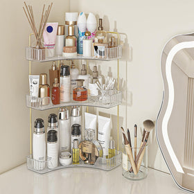 Webetop corner bathroom organizer with top shelf keeps items secure and accessible.