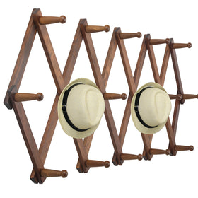 WEBI accordion wall hanger in walnut finish, space saving coat rack for entryways.