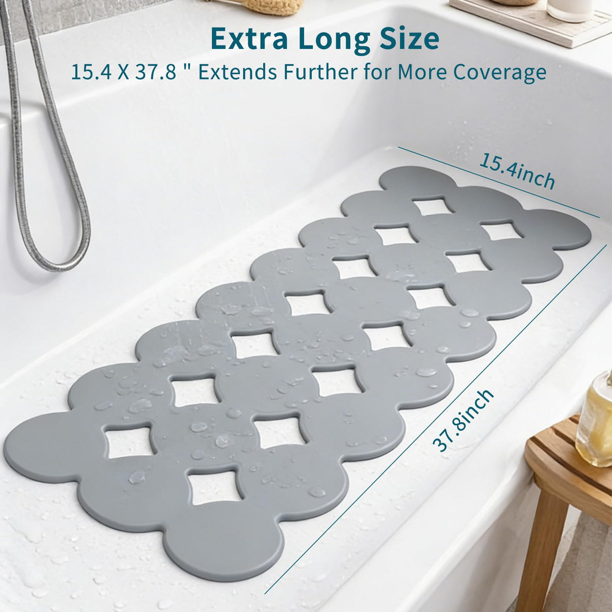 Webos bathtub mat offers full coverage for larger tubs and steadier footing.