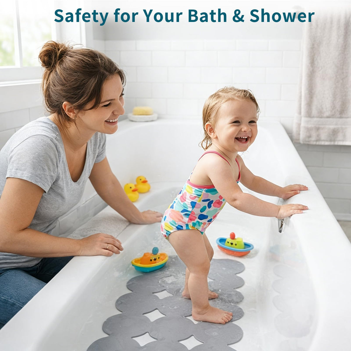 Webos bathtub mat large drain holes promote quick water drainage.
