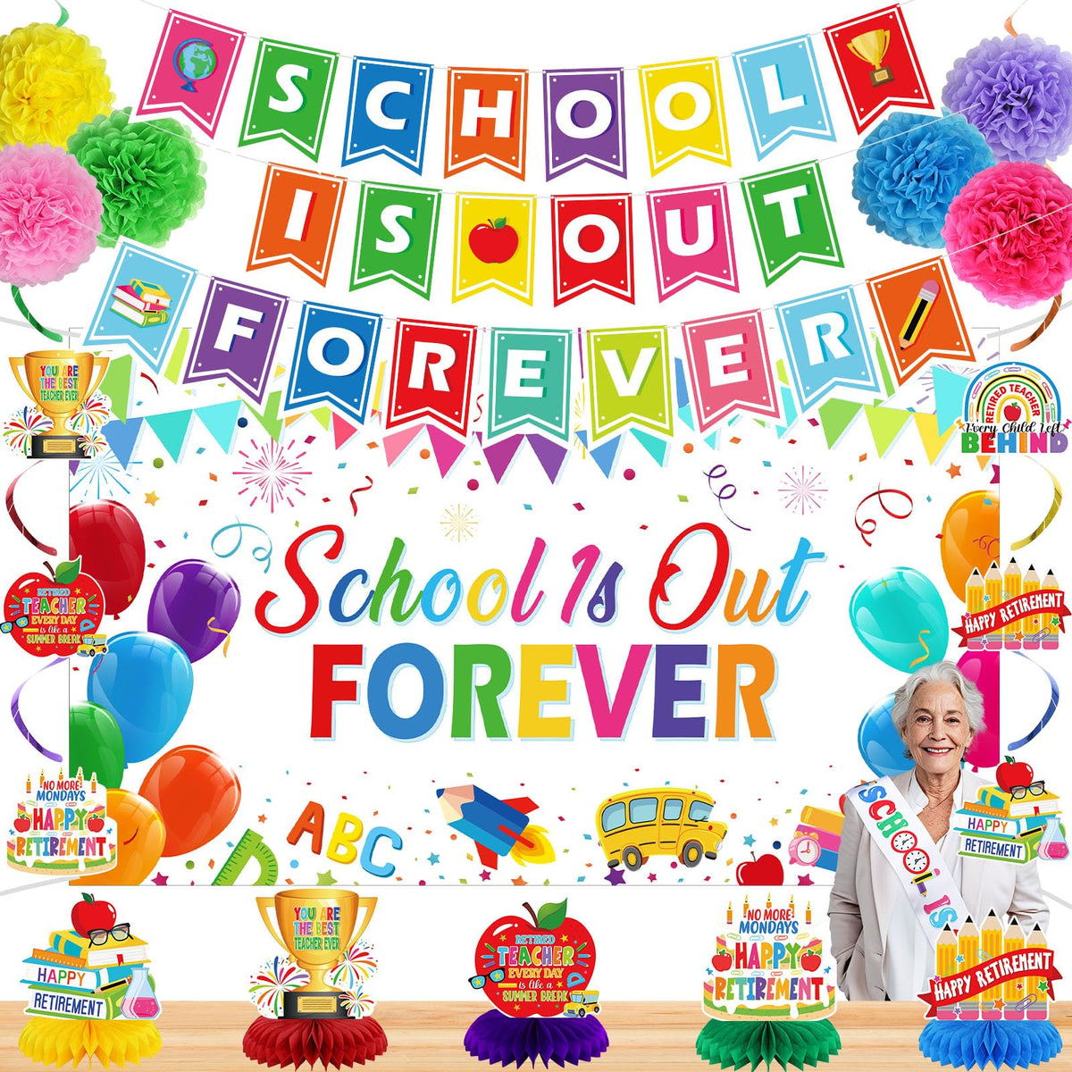 Weekgrat teacher retirement backdrop for vibrant party photos