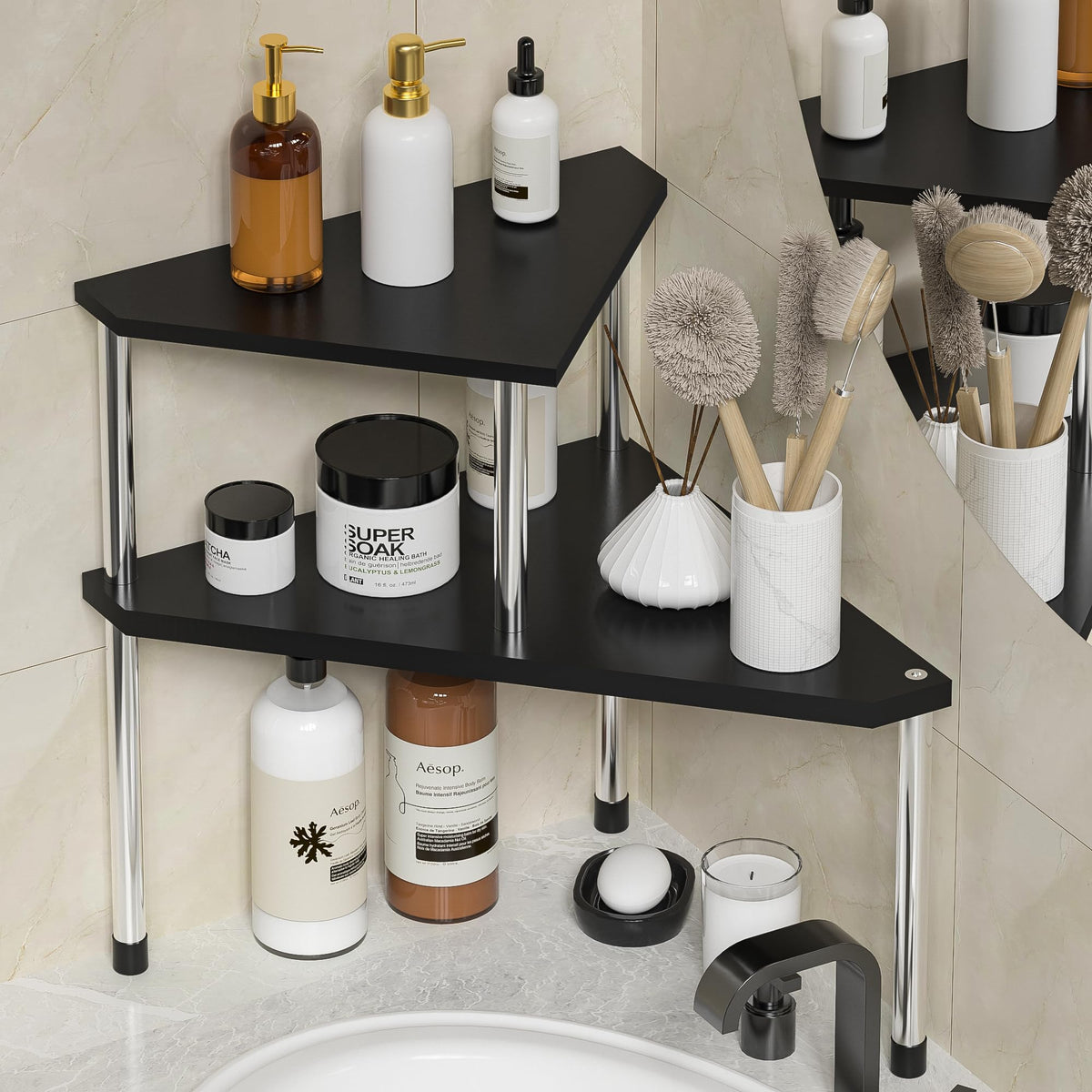 Weenson bathroom counter organizer over sink with two-tier design keeps toiletries within reach.
