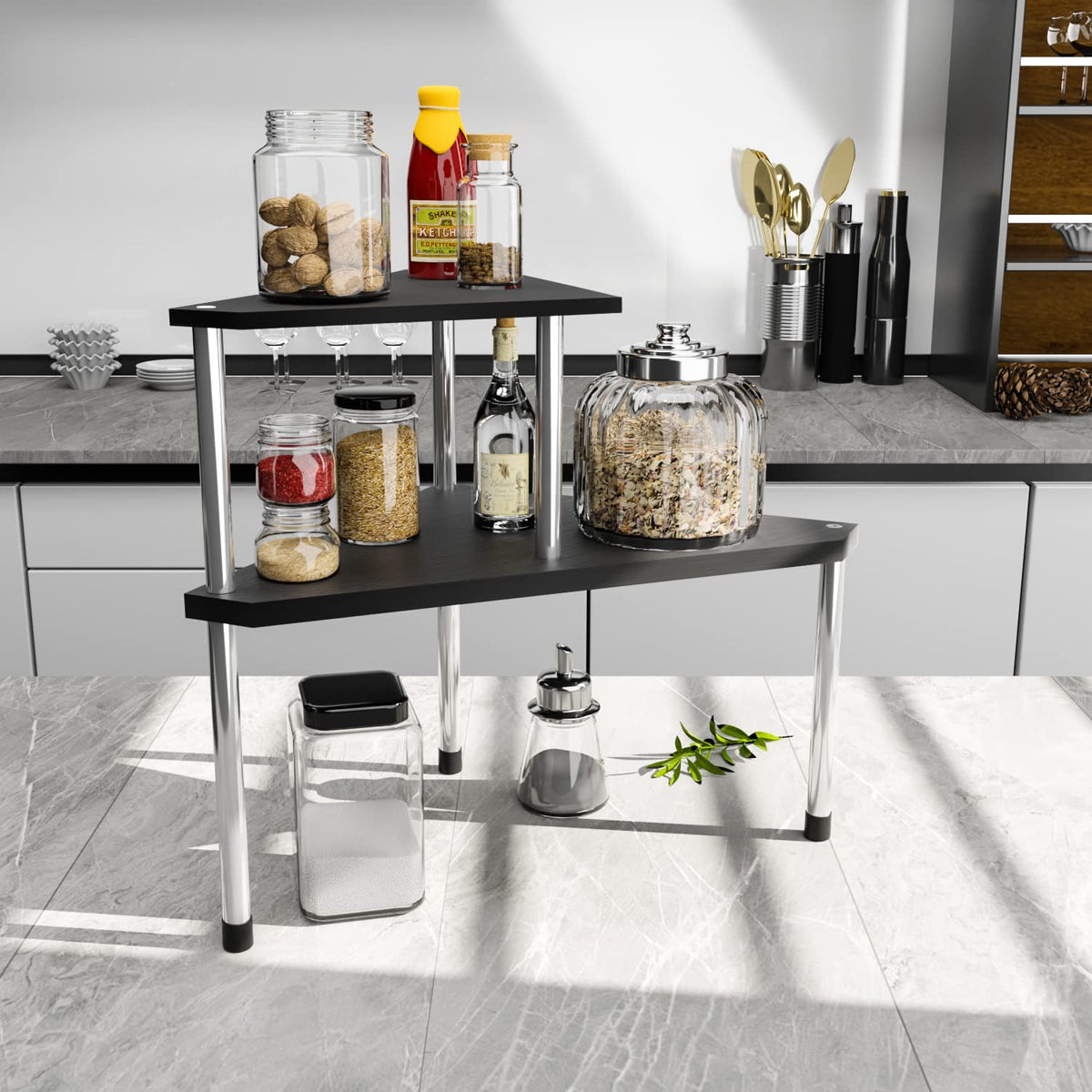 Weenson coffee area storage shelf clears countertop clutter for coffee stations.