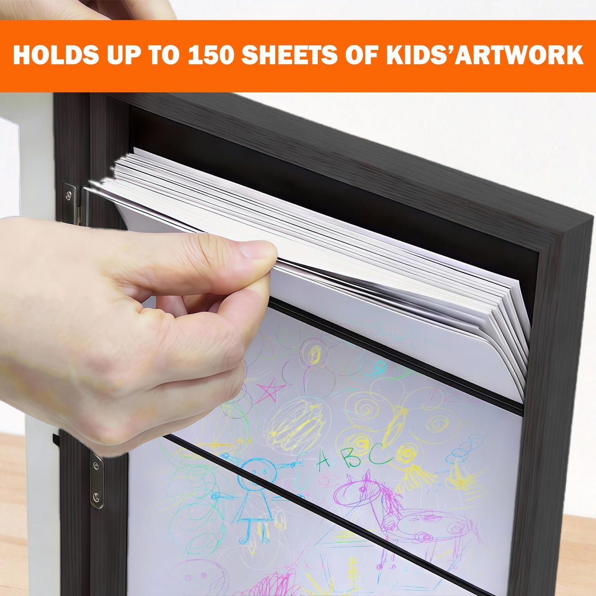 WeePro front-opening frame with magnetic closure for easy artwork updates.