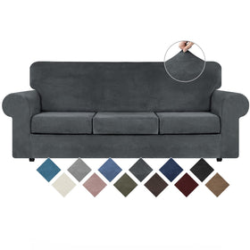 WEERRW couch cover in dark grey velvet adds soft protection to your sofa.