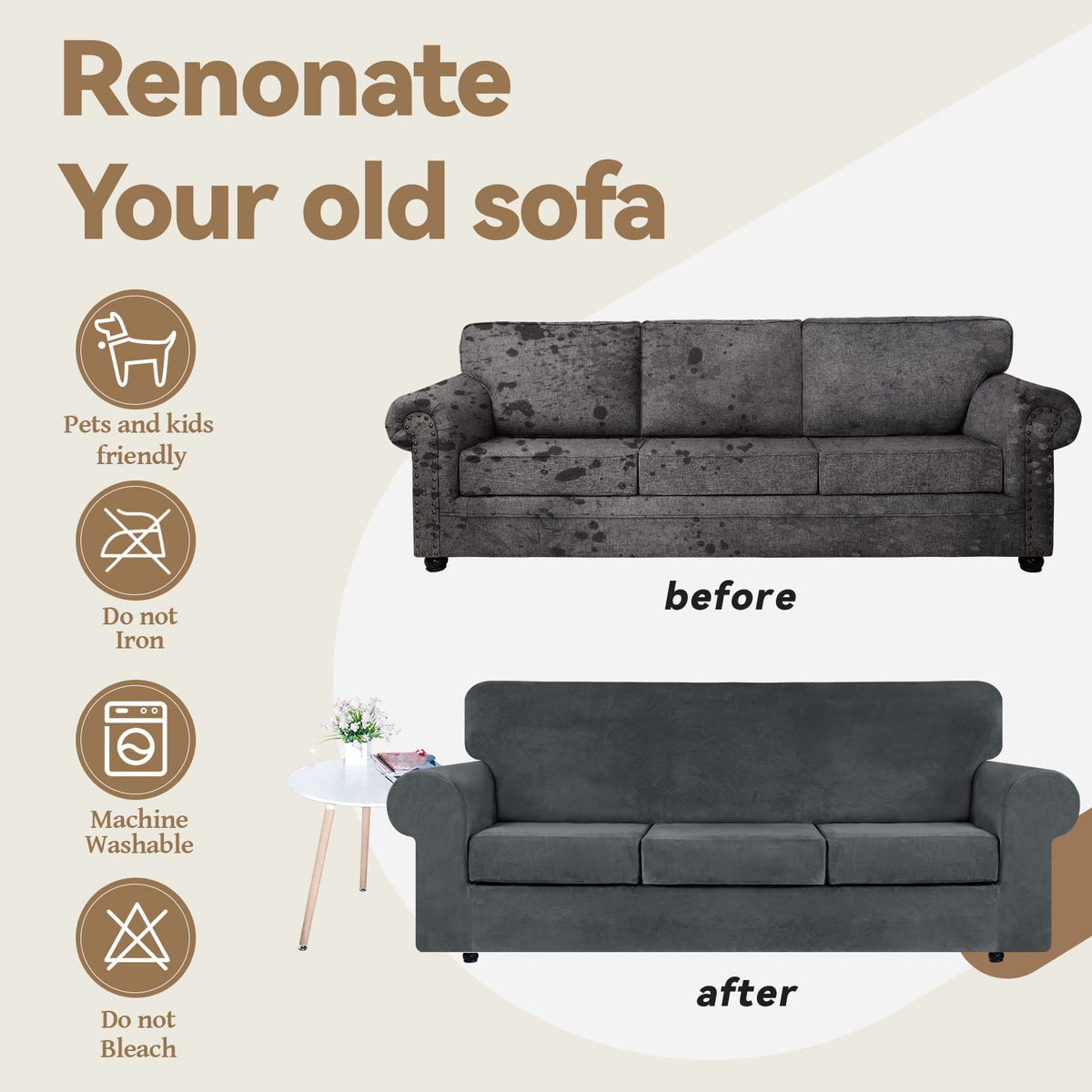 WEERRW machine-washable couch cover simplifies care between family-friendly sessions.