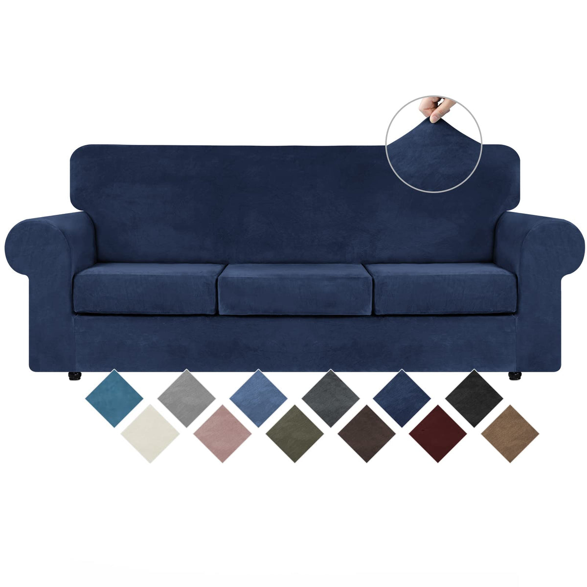 WEERRW velvet couch cover 3-cushion set in navy protects sofa from wear.
