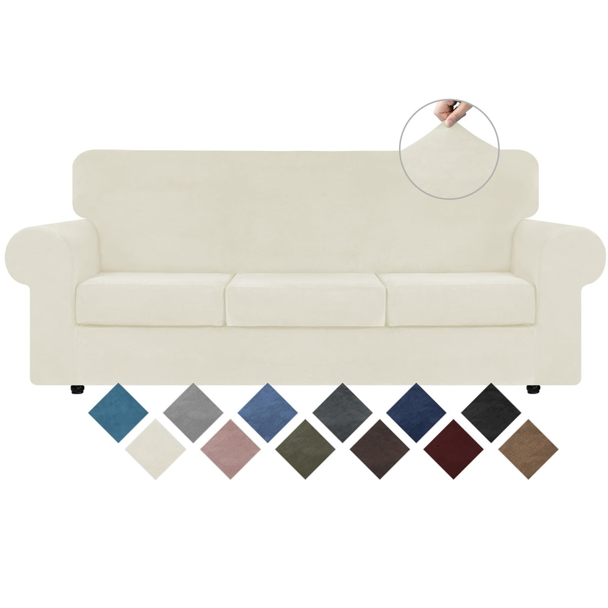 WEERRW velvet couch cover in ivory, plush fabric protects sofa from wear.