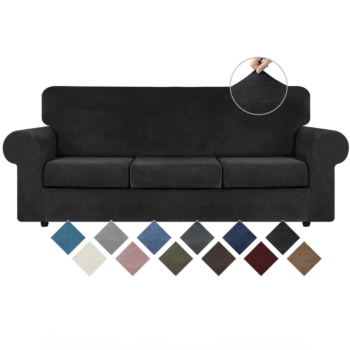 WEERRW velvet couch cover large fit with non-slip bottom for secure placement