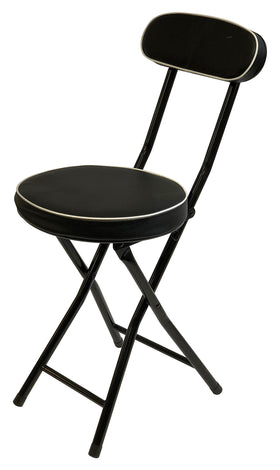 Wee's Beyond Cushioned Folding Stool folded for compact storage after events