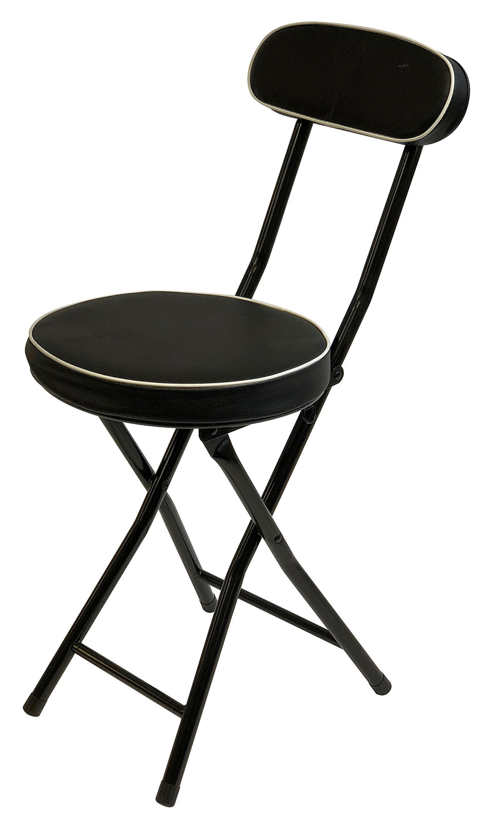 Wee's Beyond Cushioned Folding Stool folded for compact storage after events