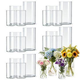 Wehomai glass cylinder vases 4-inch set, versatile centerpieces for weddings and events.