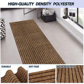 Weidear brown stripe rug in entryway ensures stylish, safe footing in a busy foyer.