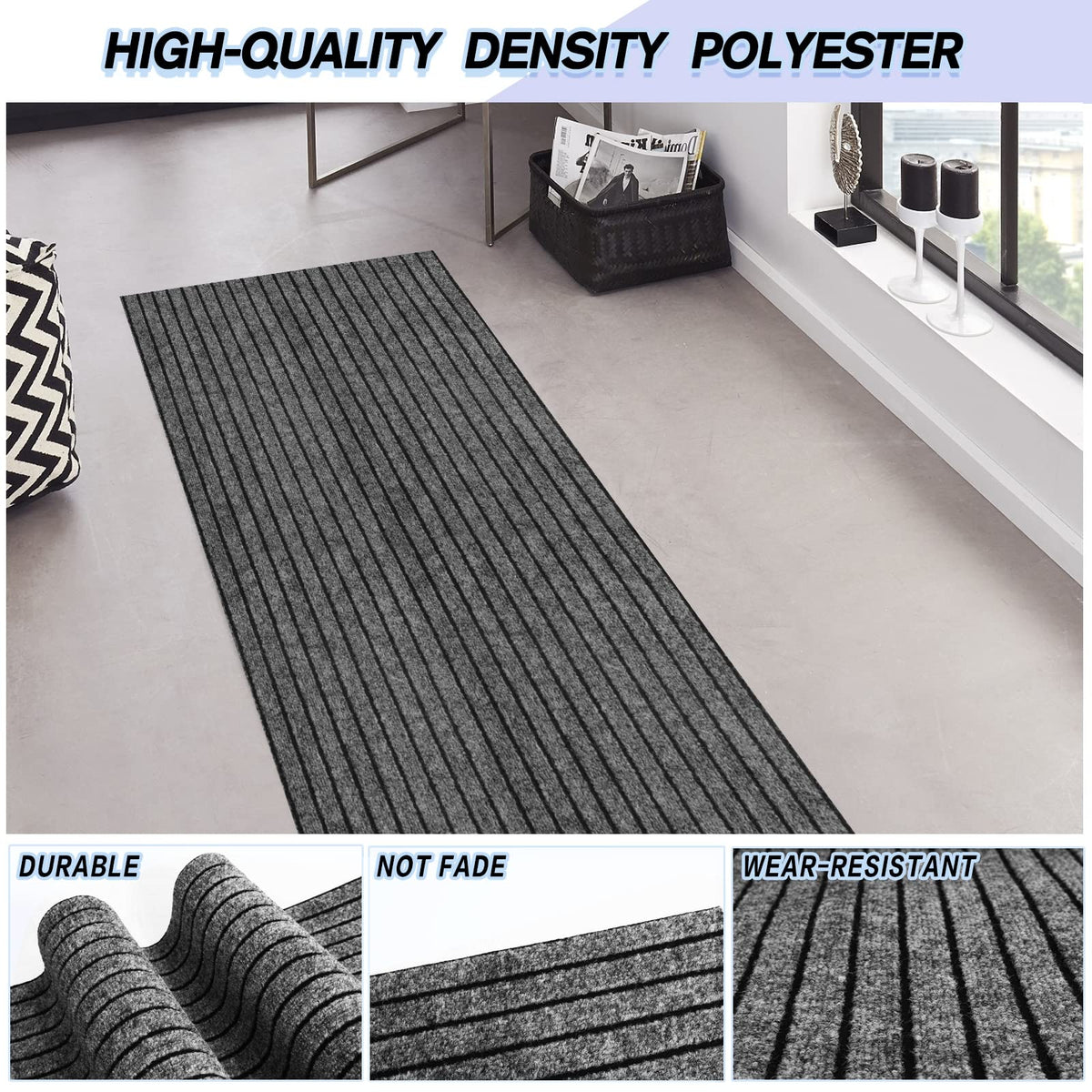 Weidear grid pattern rug, easy-clean design for busy kitchens and halls