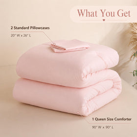 Weigelia comforter with box-stitch construction emphasizing even fill after washing.