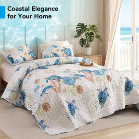 Weigelia coastal quilt easy-care design resists fading and wrinkling after washes.