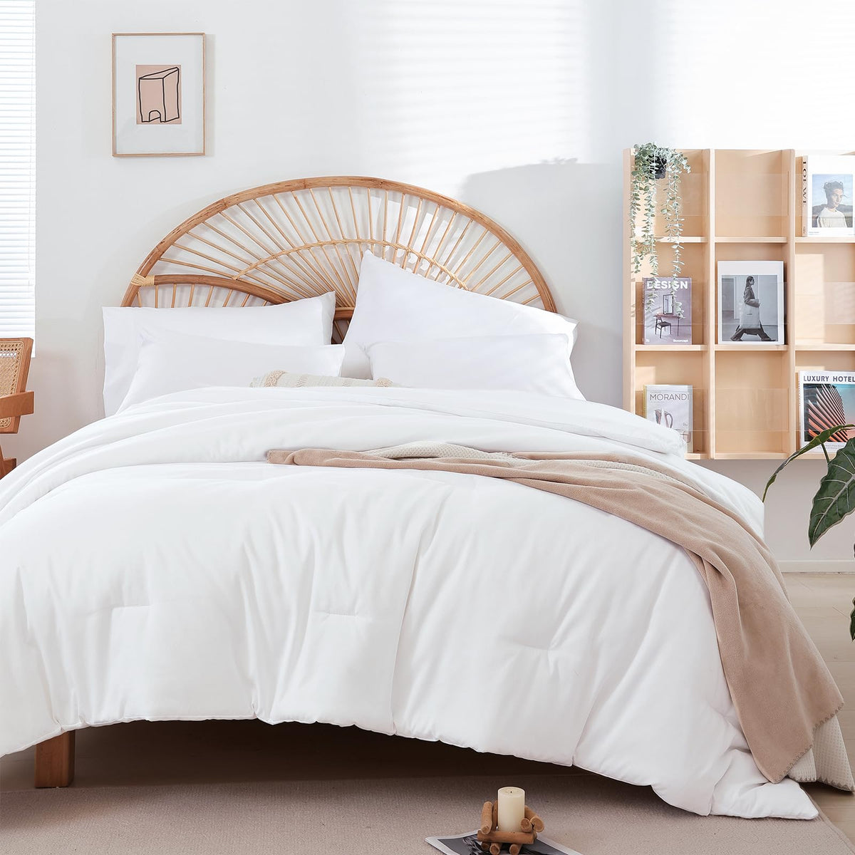 Weigelia full-size white comforter with a silky microfiber feel for all-season coziness.