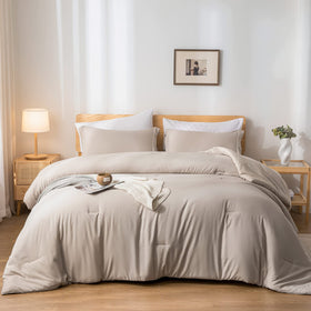 Weigelia king-size comforter set in oatmeal for all-season warmth.