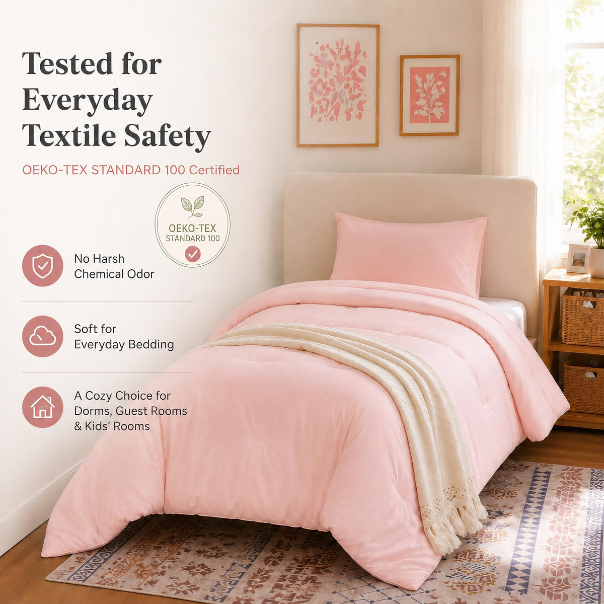 Weigelia solid pink bedroom style, versatile for dorms and guest rooms.