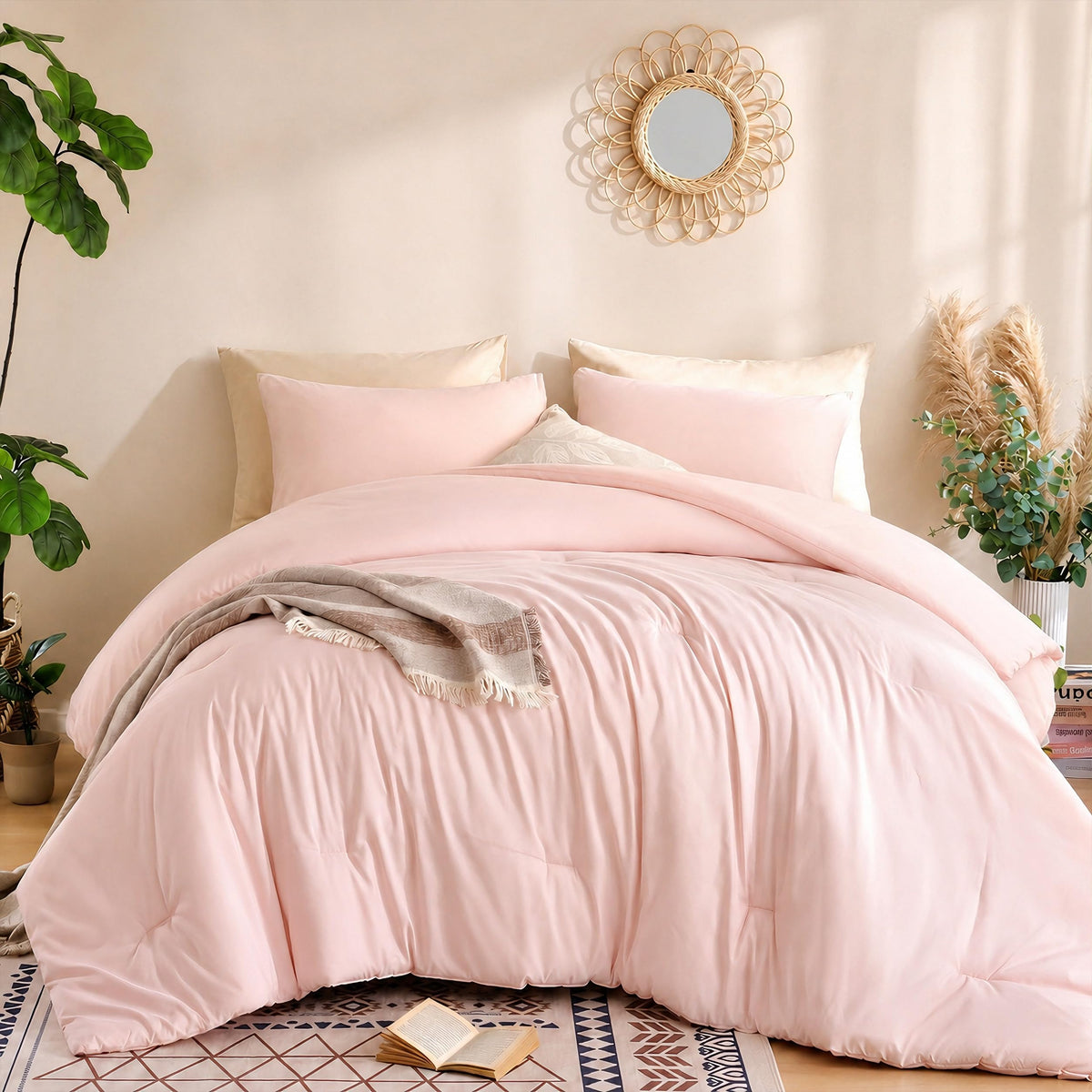 Weigelia super-soft microfiber comforter close-up shows plush texture ideal for all-season warmth.
