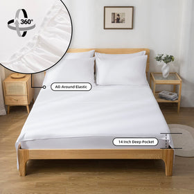 Weigelia white fitted sheet ensures a secure, neat bed fit for king size.