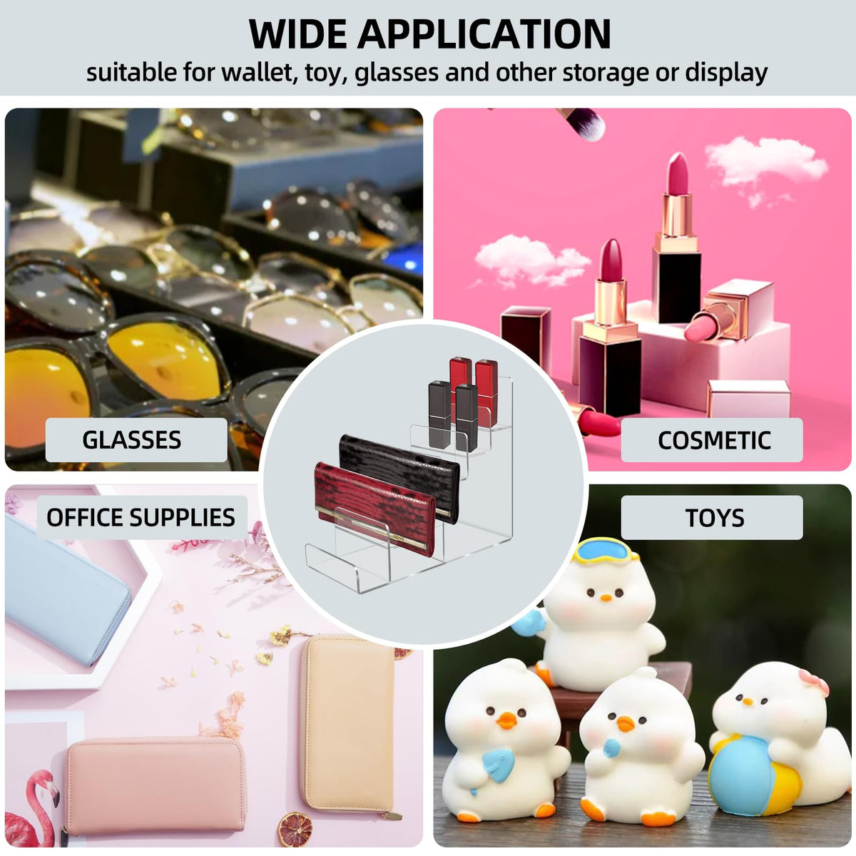 WEIHAOSKY transparent tiered display stand adds depth to product arrangements