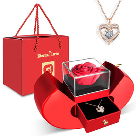 WEIMIL preserved red rose with heart necklace in a gift box, ideal for anniversaries.
