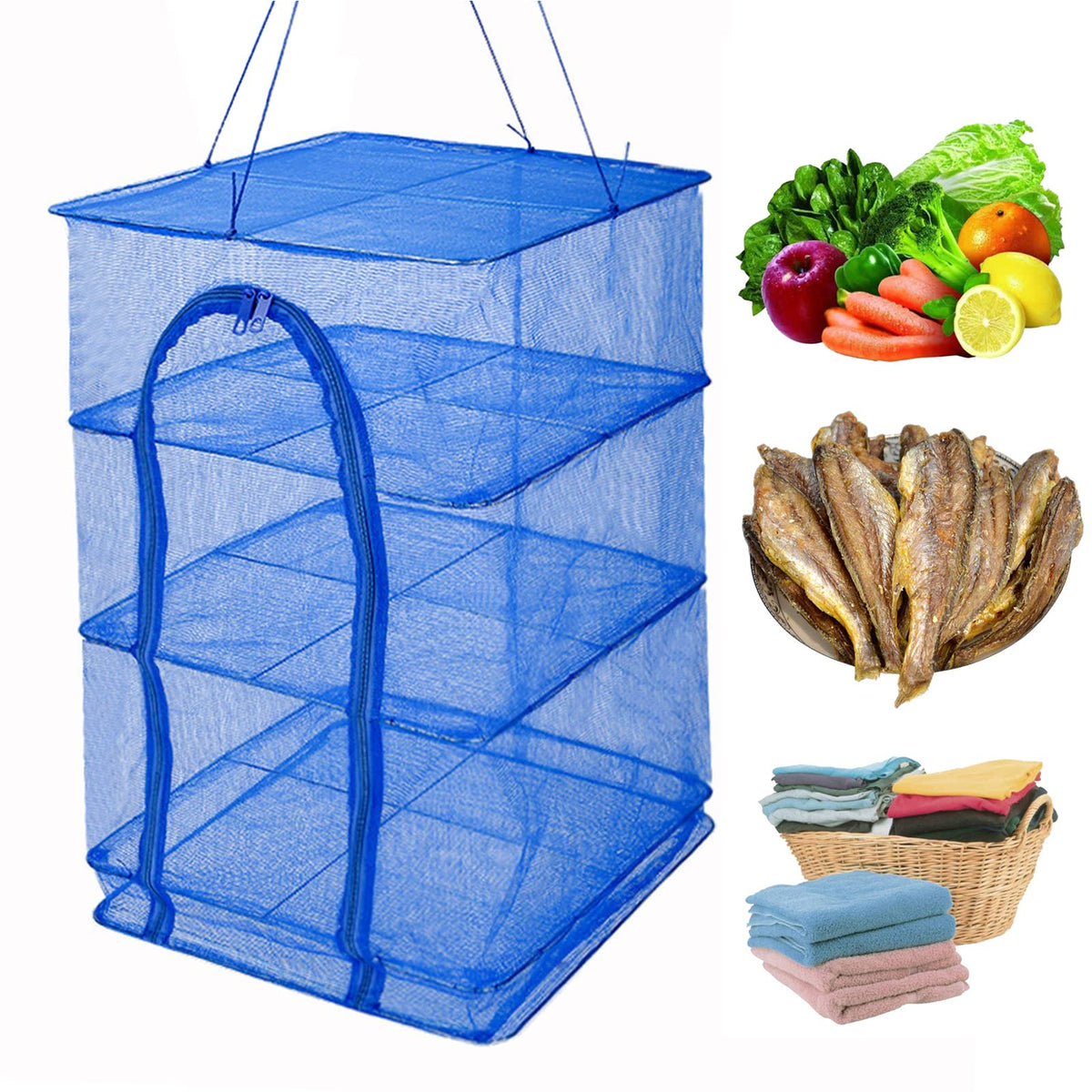 WEISGJA 4-layer folding drying rack with mesh for efficient air drying of foods
