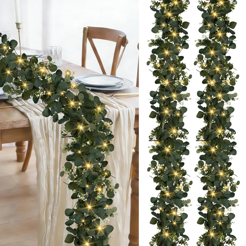 WEITANKG eucalyptus garland with lights 2-pack 6ft enhances living room ambiance.