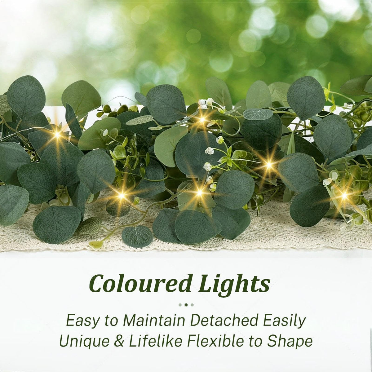 WEITANKG 6ft garland with lights used as an elegant table runner centerpiece.