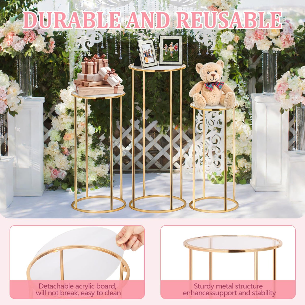 WEITANKG gold cylinder stand durable metal construction for events.