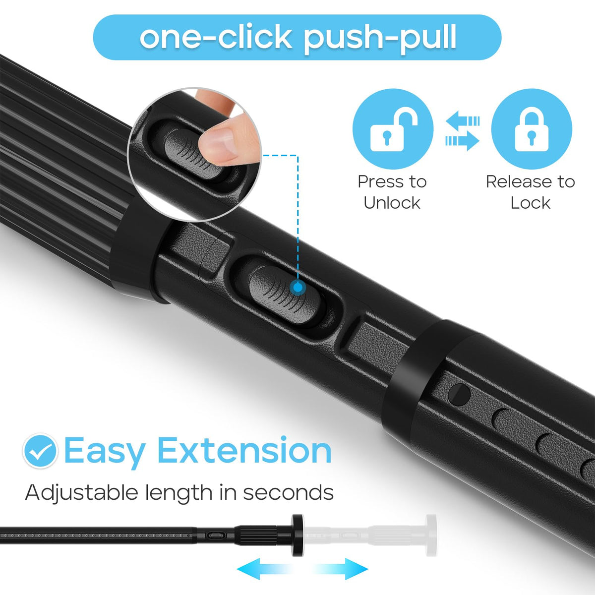 Closeup of WEIXINHAI extension rods showing easy tool-free assembly