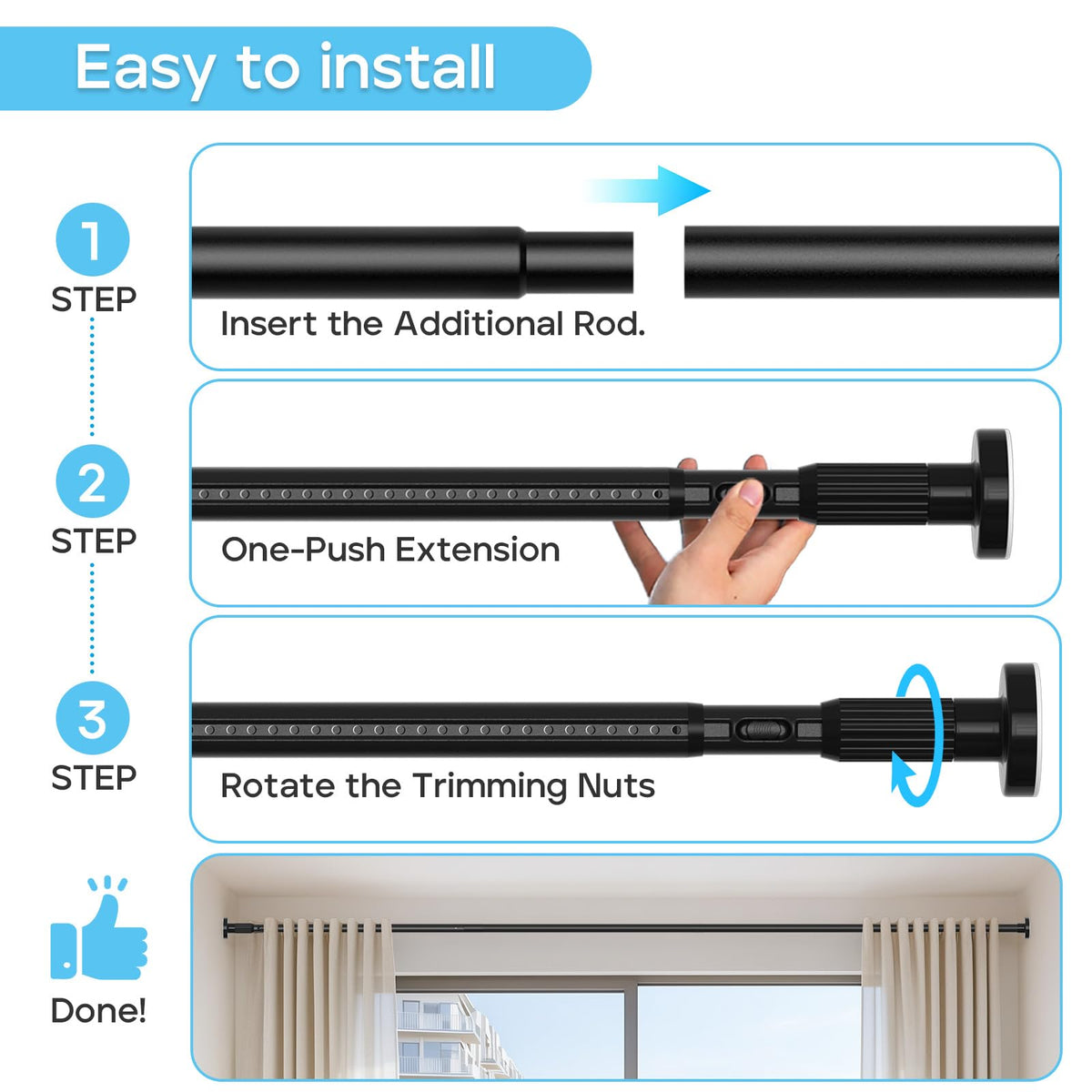 WEIXINHAI tension rod versatile for rooms balconies RVs