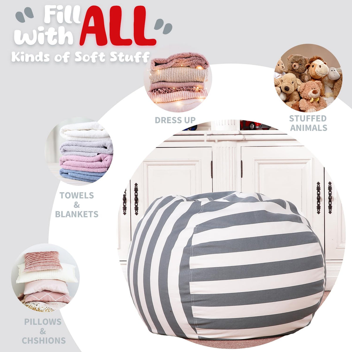 WEKAPO stuffed animal storage doubles as a cozy bean bag chair.