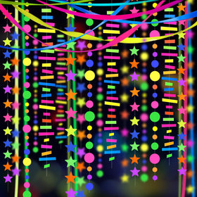 WELITTCON 703feet neon streamers glow under blacklight for bold party backdrops.