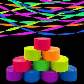 Welittcon blue neon streamers enhance the party atmosphere under blacklight
