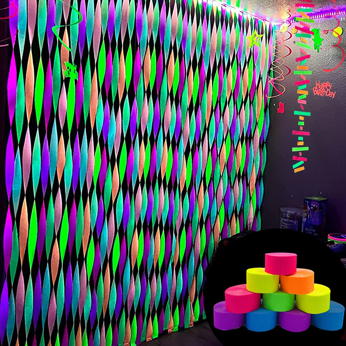 Welittcon orange neon streamers glow for vibrant ceiling garland