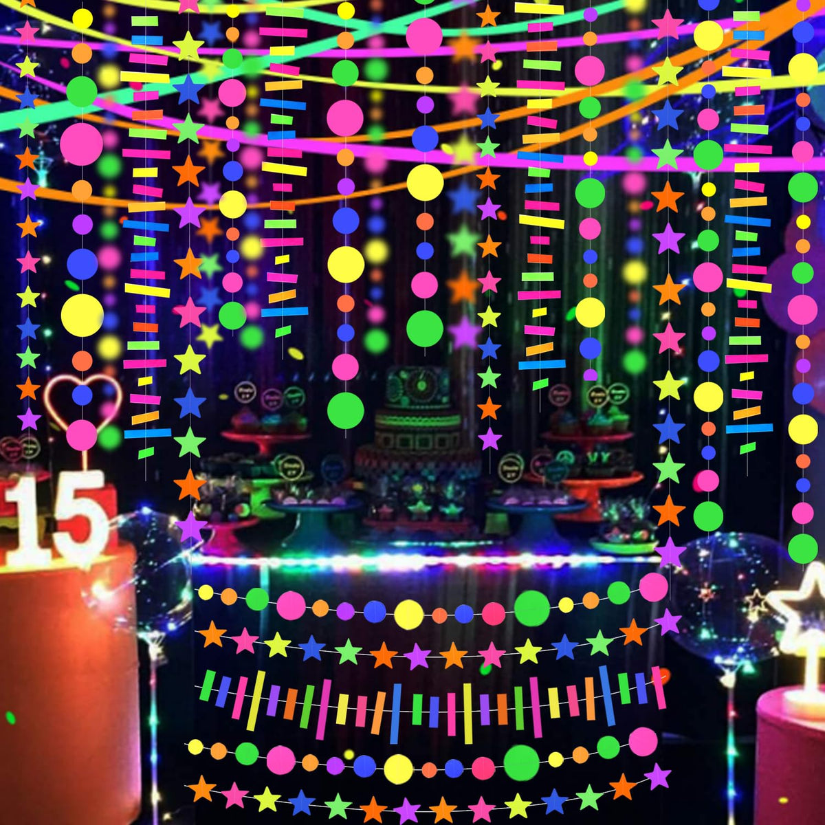 WELITTCON star neon garland with twinkling stars glows overhead.