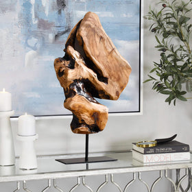 WELLAND cedar sculpture irregular edge side view accents a minimalist desk