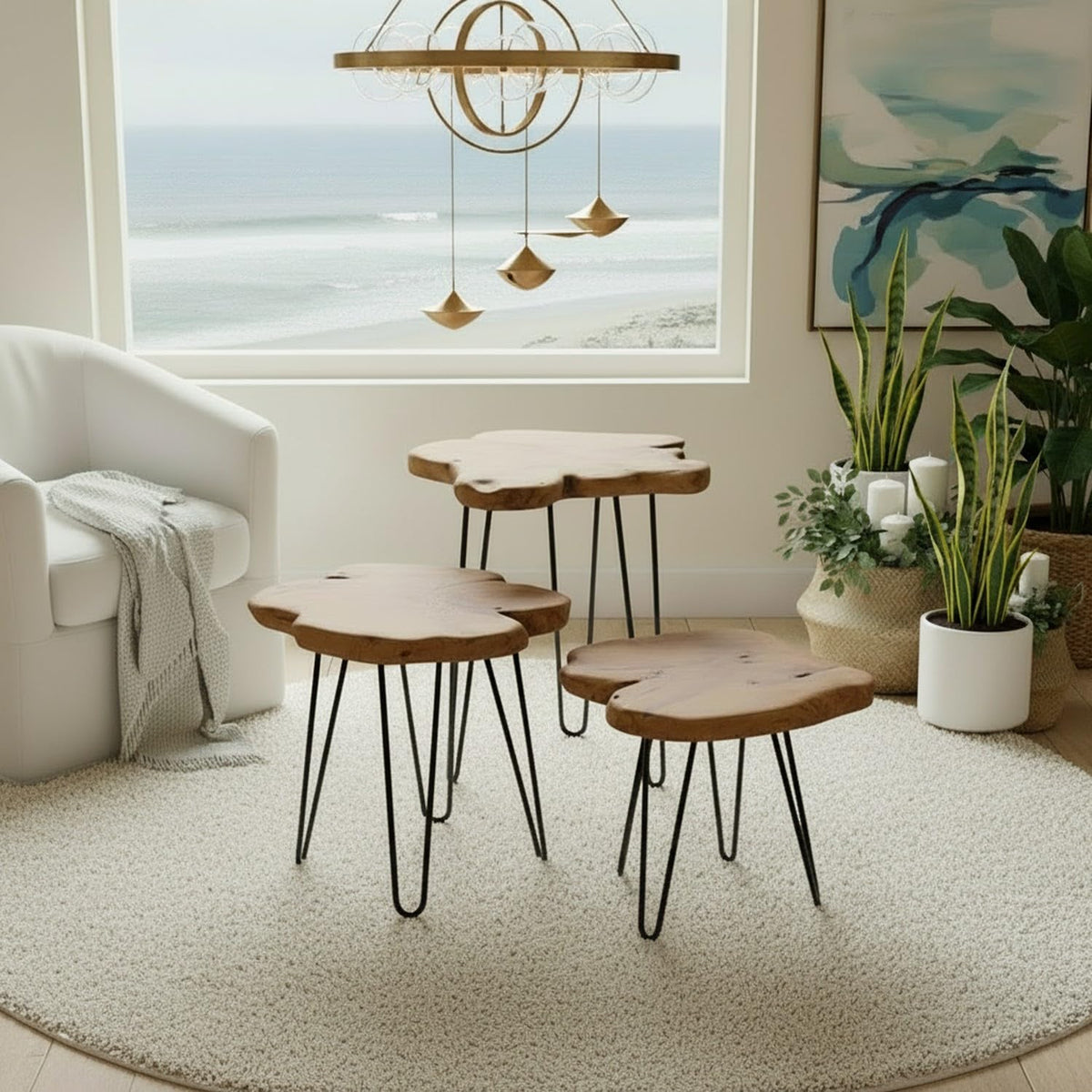 WELLAND Cedar End Table outdoors-inspired use on sunlit porch.