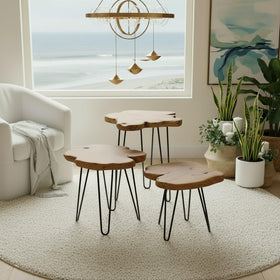 WELLAND Cedar End Table outdoors-inspired use on sunlit porch.